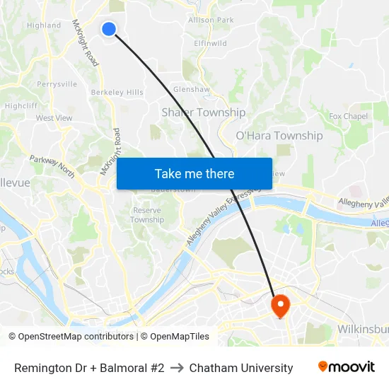Remington Dr + Balmoral #2 to Chatham University map