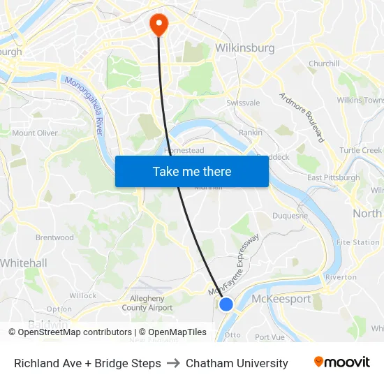 Richland Ave + Bridge Steps to Chatham University map