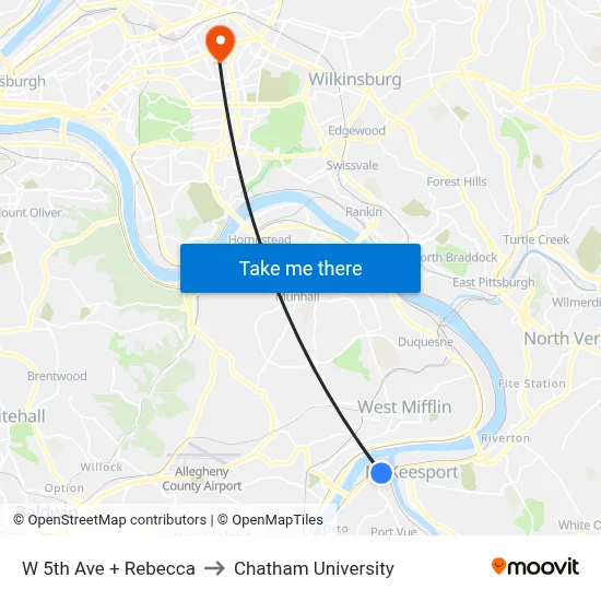 W 5th Ave + Rebecca to Chatham University map