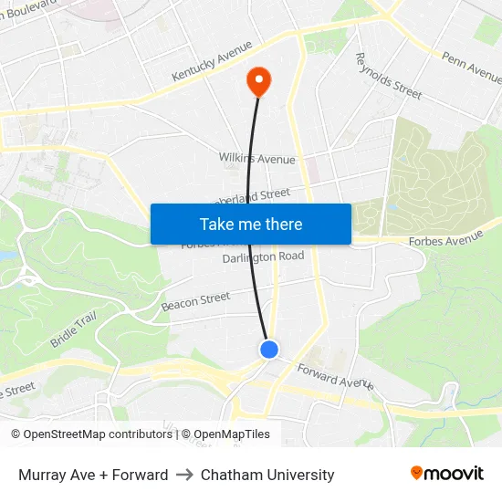 Murray Ave + Forward to Chatham University map