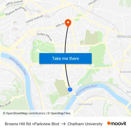 Browns Hill Rd +Parkview Blvd to Chatham University map