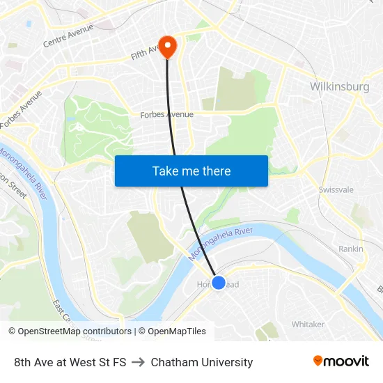8th Ave at West St FS to Chatham University map