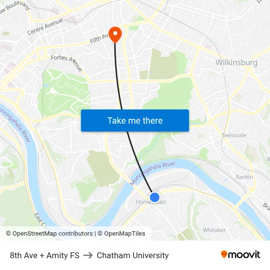8th Ave + Amity FS to Chatham University map