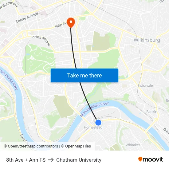 8th Ave + Ann FS to Chatham University map