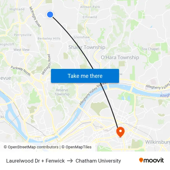 Laurelwood Dr + Fenwick to Chatham University map