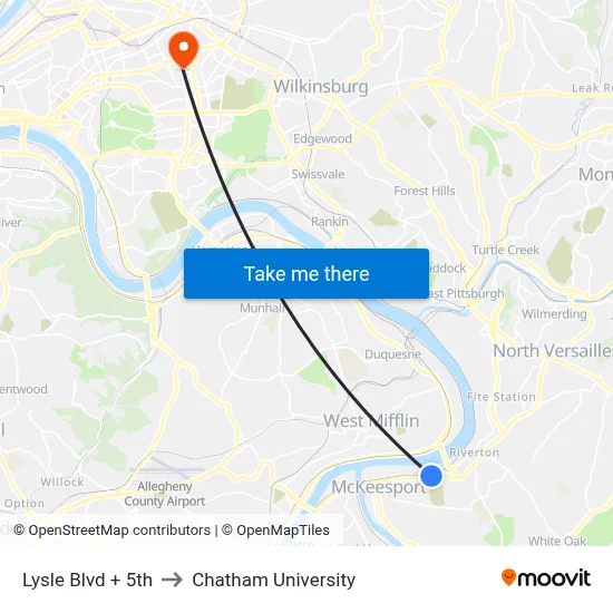 Lysle Blvd + 5th to Chatham University map