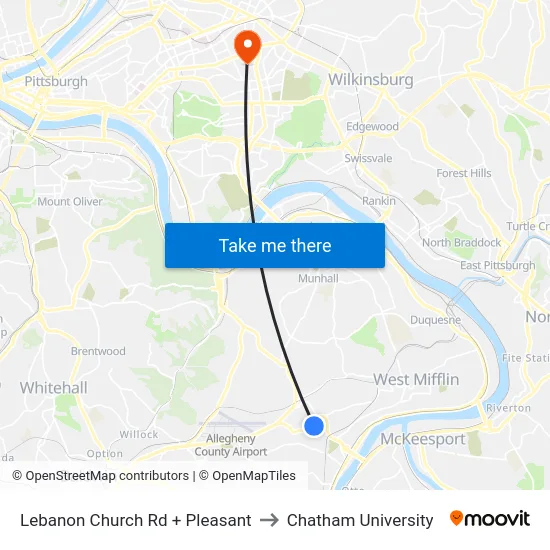 Lebanon Church Rd + Pleasant to Chatham University map