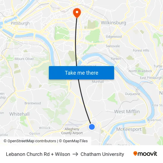 Lebanon Church Rd + Wilson to Chatham University map