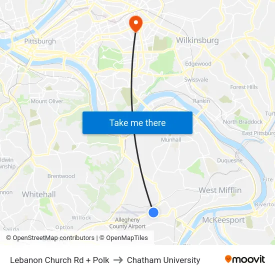Lebanon Church Rd + Polk to Chatham University map