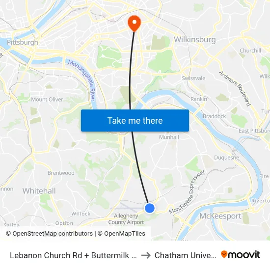 Lebanon Church Rd + Buttermilk Hollow to Chatham University map