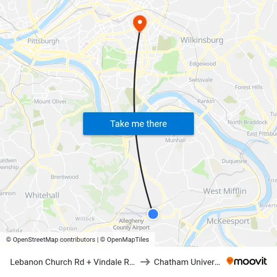 Lebanon Church Rd + Vindale Rd FS to Chatham University map