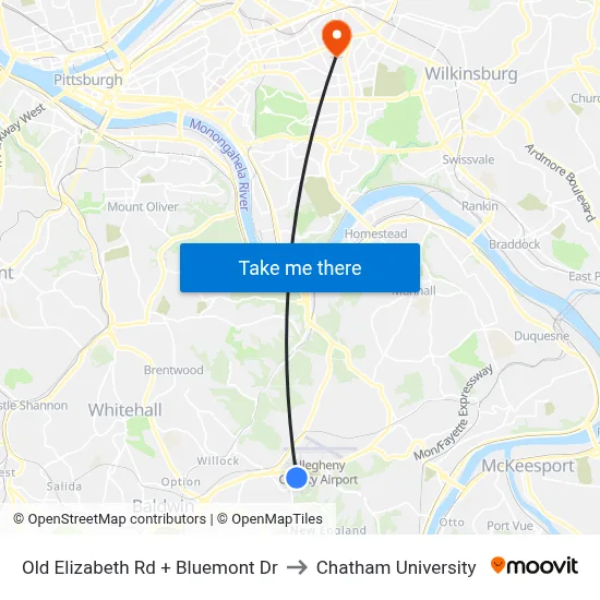 Old Elizabeth Rd + Bluemont Dr to Chatham University map