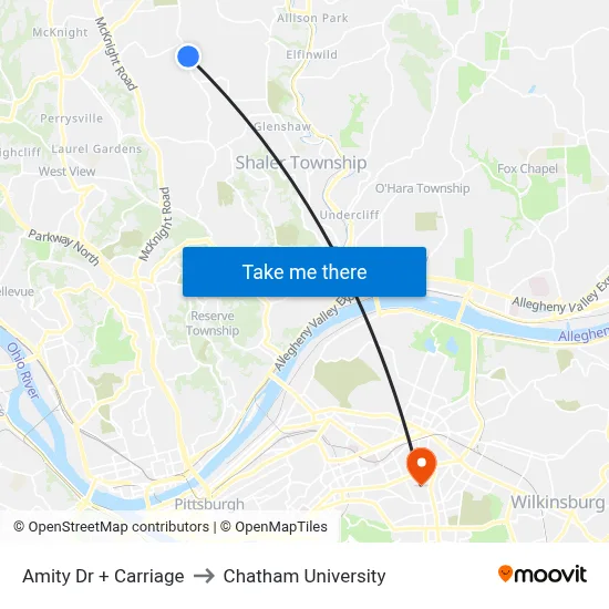 Amity Dr + Carriage to Chatham University map