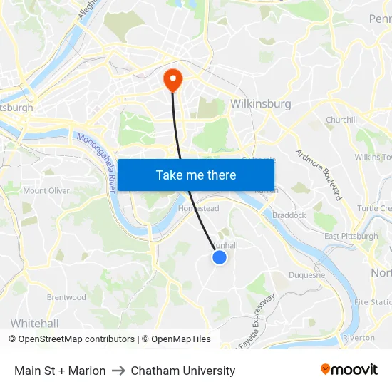 Main St + Marion to Chatham University map