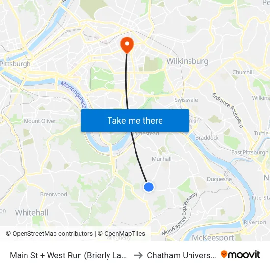 Main St + West Run (Brierly Lane) to Chatham University map
