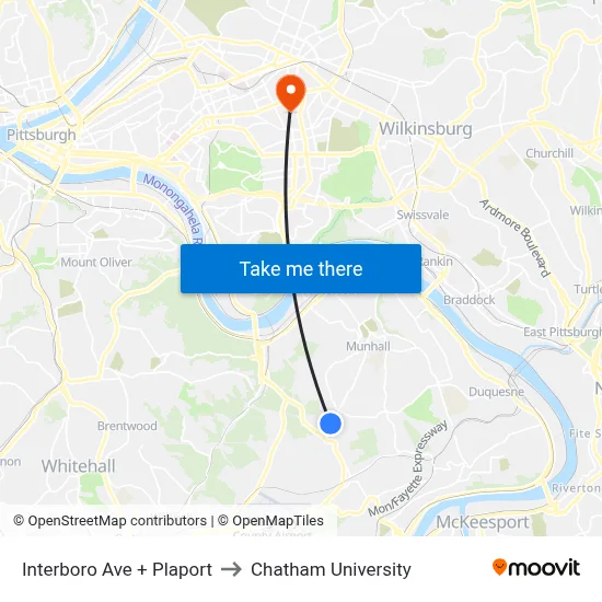 Interboro Ave + Plaport to Chatham University map
