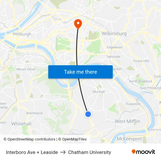 Interboro Ave + Leaside to Chatham University map