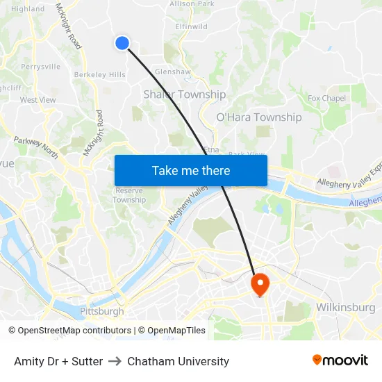 Amity Dr + Sutter to Chatham University map