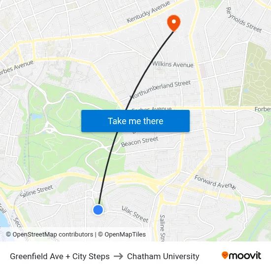 Greenfield Ave + City Steps to Chatham University map