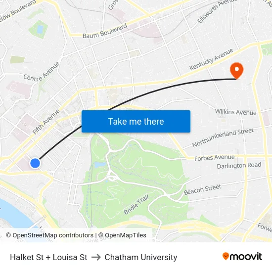 Halket St + Louisa St to Chatham University map