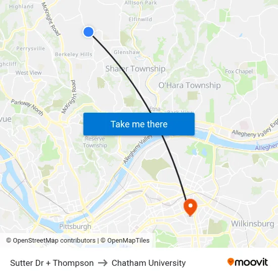 Sutter Dr + Thompson to Chatham University map
