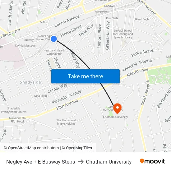 Negley Ave + E Busway Steps to Chatham University map