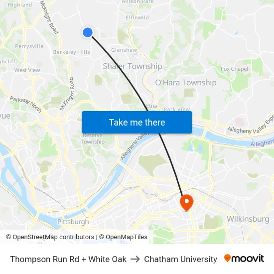 Thompson Run Rd + White Oak to Chatham University map