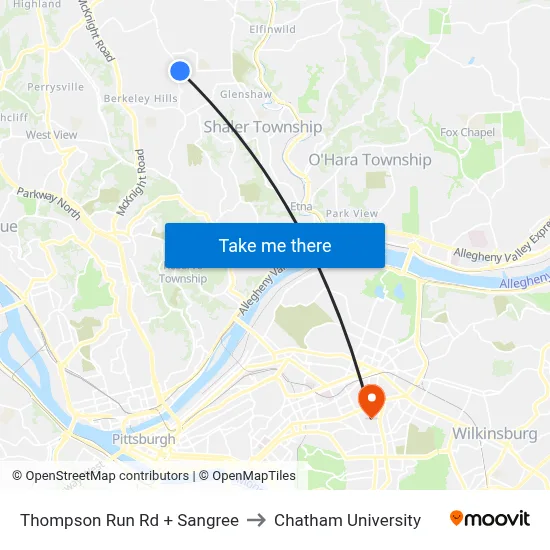 Thompson Run Rd + Sangree to Chatham University map