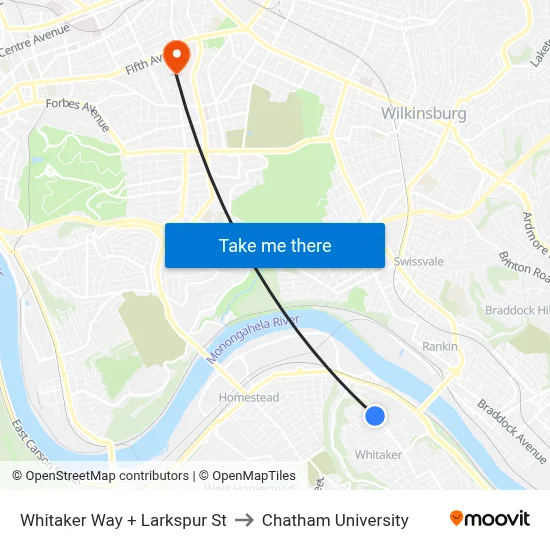 Whitaker Way + Larkspur St to Chatham University map
