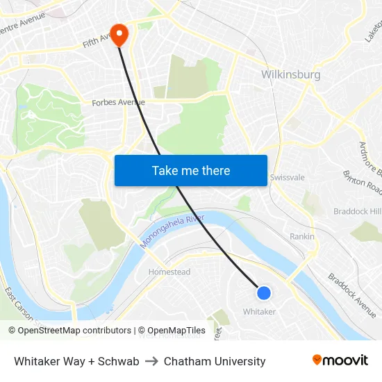 Whitaker Way + Schwab to Chatham University map