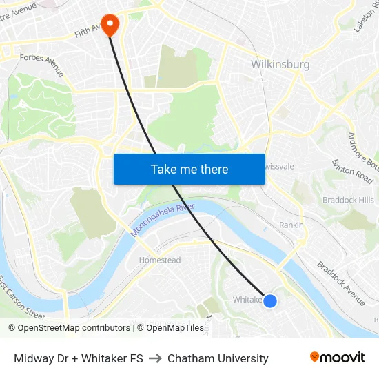 Midway Dr + Whitaker FS to Chatham University map