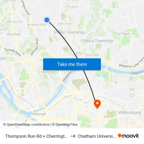 Thompson Run Rd + Cherrington to Chatham University map