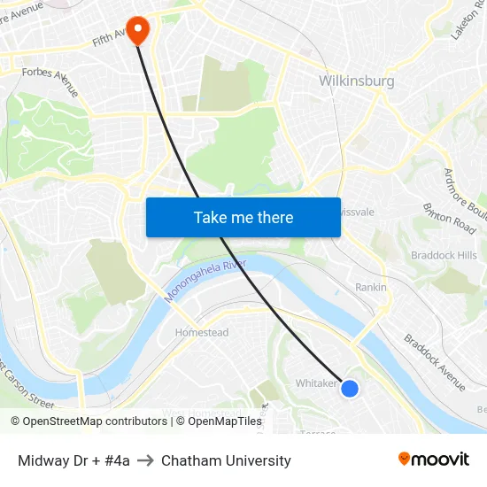 Midway Dr + #4a to Chatham University map