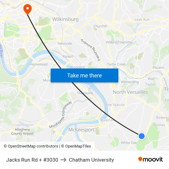 Jacks Run Rd + #3030 to Chatham University map