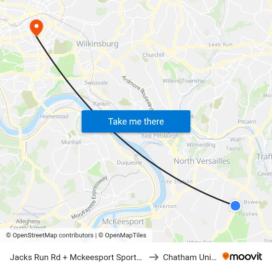 Jacks Run Rd + Mckeesport Sportsmens Assoc to Chatham University map