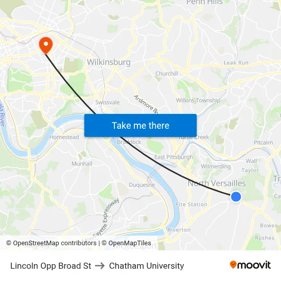 Lincoln Opp Broad St to Chatham University map
