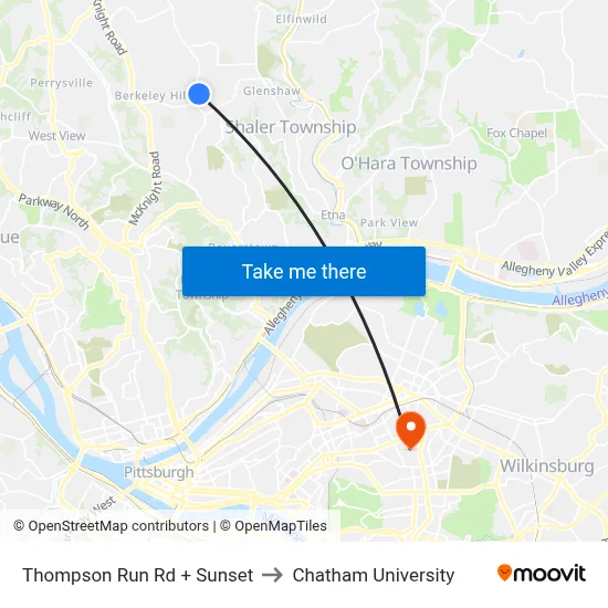 Thompson Run Rd + Sunset to Chatham University map