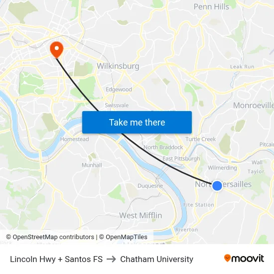 Lincoln Hwy + Santos FS to Chatham University map