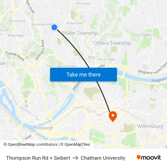 Thompson Run Rd + Seibert to Chatham University map