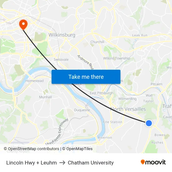 Lincoln Hwy + Leuhm to Chatham University map
