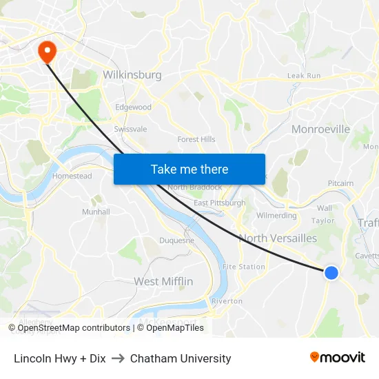 Lincoln Hwy + Dix to Chatham University map