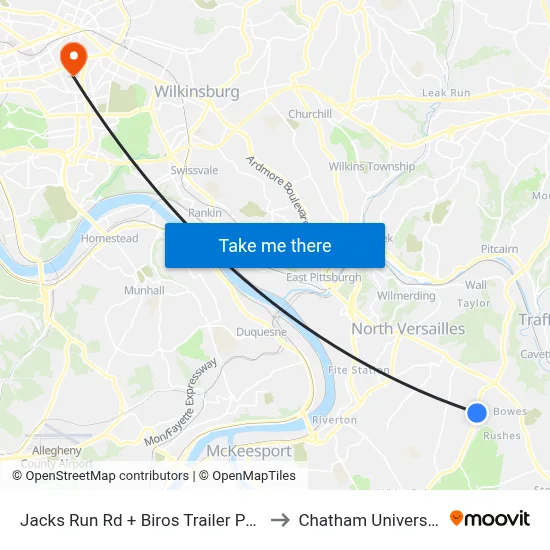 Jacks Run Rd + Biros Trailer Park to Chatham University map