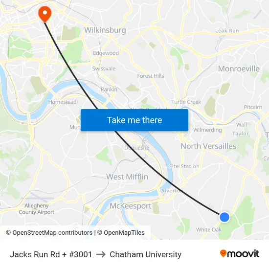 Jacks Run Rd + #3001 to Chatham University map
