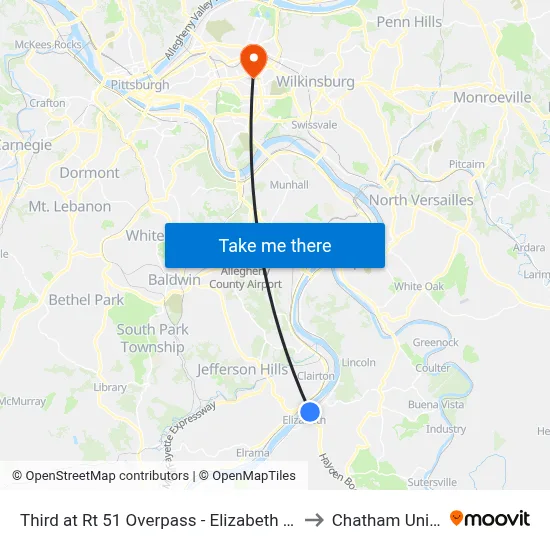 Third at Rt 51 Overpass - Elizabeth Park And Ride to Chatham University map