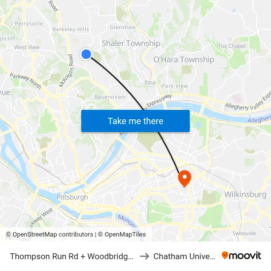 Thompson Run Rd + Woodbridge Apts to Chatham University map