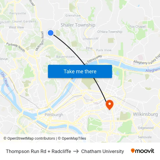 Thompson Run Rd + Radcliffe to Chatham University map