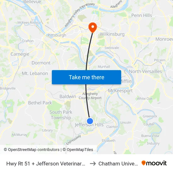 Hwy Rt 51 + Jefferson Veterinary Clinic to Chatham University map