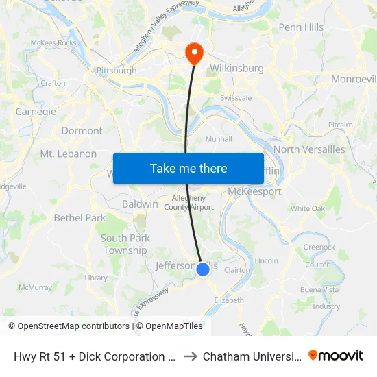 Hwy Rt 51 + Dick Corporation Dr to Chatham University map