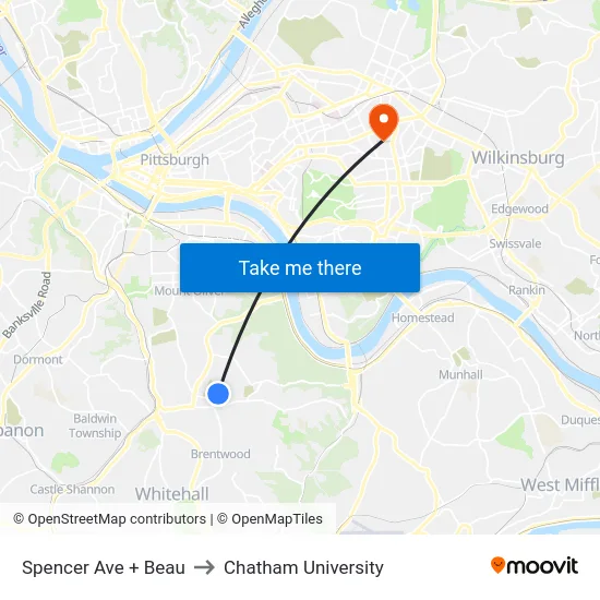 Spencer Ave + Beau to Chatham University map