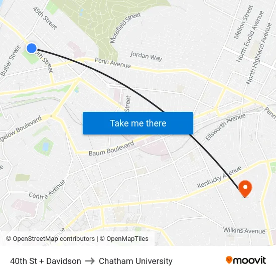 40th St + Davidson to Chatham University map
